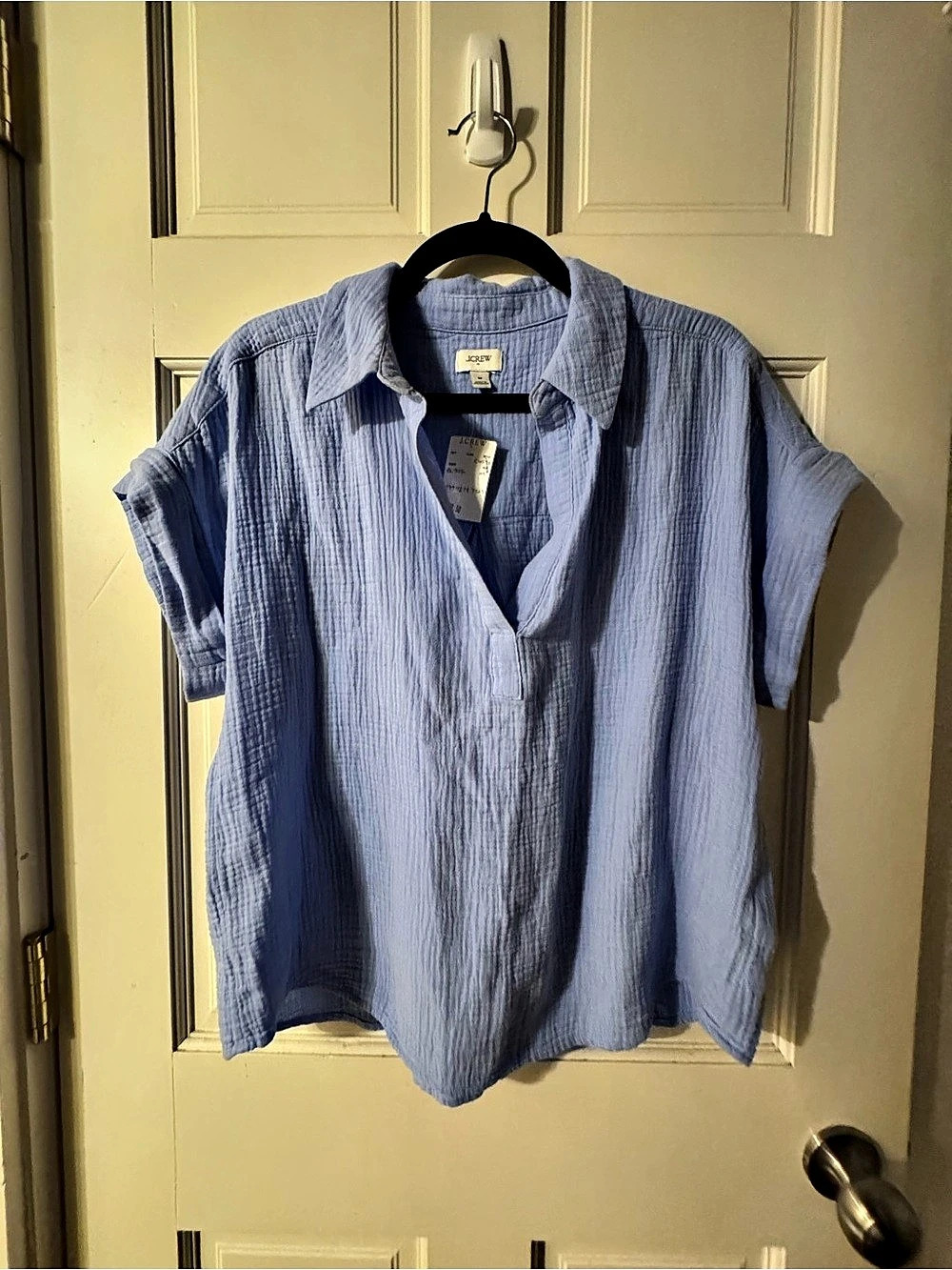 NWT J.Crew Factory Cotton Gauze Popover Top Powder Blue Size M